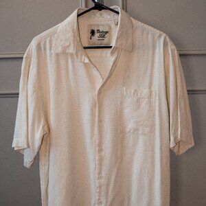 VINTAGE SILK Ivory Button Front Short Sleeve Shirt Men's Large Untucked Vacation